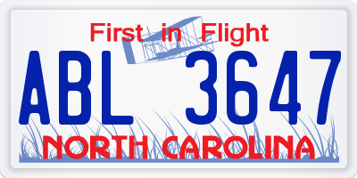 NC license plate ABL3647