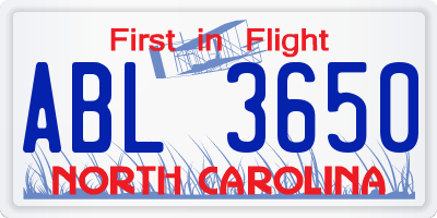 NC license plate ABL3650