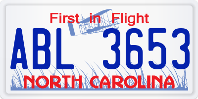 NC license plate ABL3653