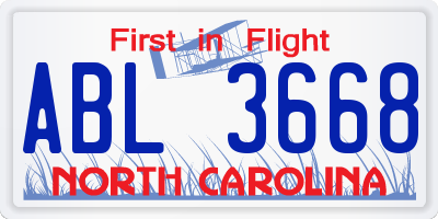 NC license plate ABL3668