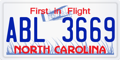 NC license plate ABL3669