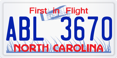 NC license plate ABL3670