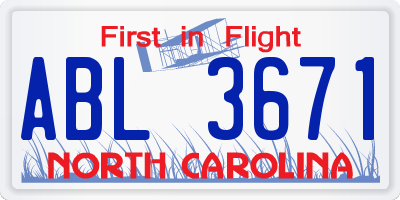 NC license plate ABL3671