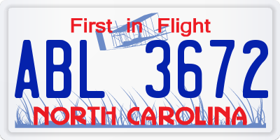 NC license plate ABL3672