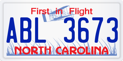 NC license plate ABL3673