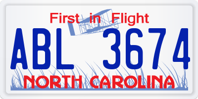 NC license plate ABL3674