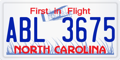 NC license plate ABL3675