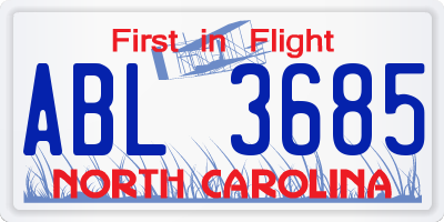 NC license plate ABL3685