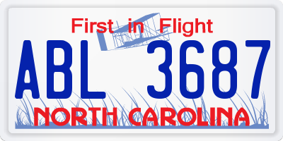 NC license plate ABL3687