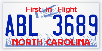 NC license plate ABL3689
