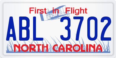 NC license plate ABL3702