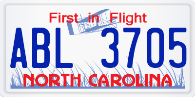 NC license plate ABL3705