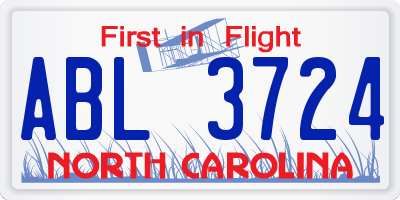 NC license plate ABL3724