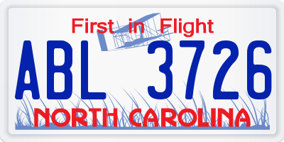 NC license plate ABL3726