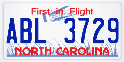 NC license plate ABL3729