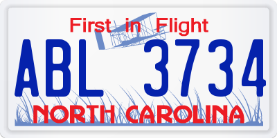 NC license plate ABL3734