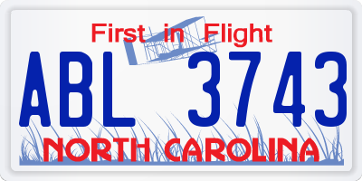 NC license plate ABL3743
