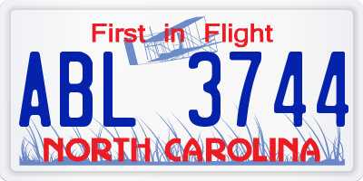 NC license plate ABL3744