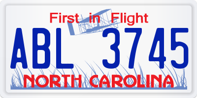 NC license plate ABL3745