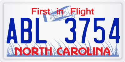 NC license plate ABL3754