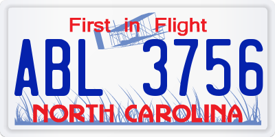 NC license plate ABL3756