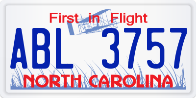 NC license plate ABL3757