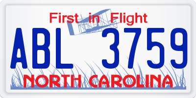 NC license plate ABL3759