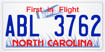 NC license plate ABL3762