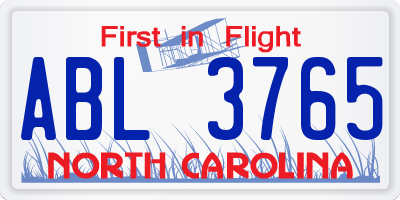 NC license plate ABL3765