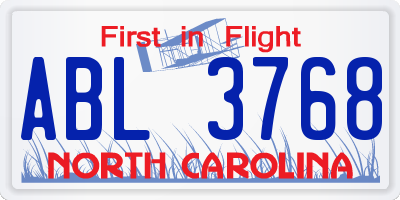 NC license plate ABL3768