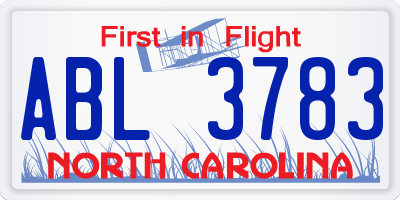 NC license plate ABL3783