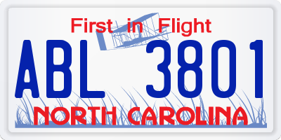 NC license plate ABL3801