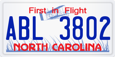 NC license plate ABL3802