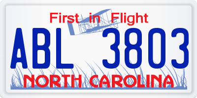 NC license plate ABL3803
