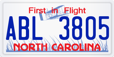 NC license plate ABL3805