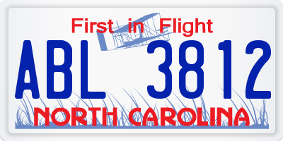 NC license plate ABL3812