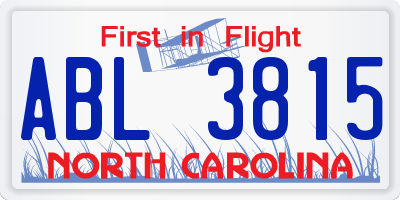 NC license plate ABL3815
