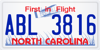 NC license plate ABL3816