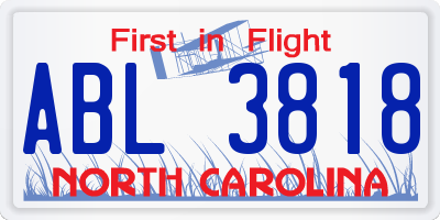 NC license plate ABL3818