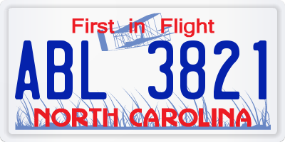 NC license plate ABL3821