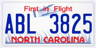 NC license plate ABL3825