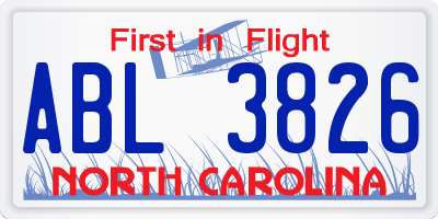 NC license plate ABL3826