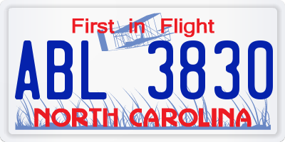 NC license plate ABL3830