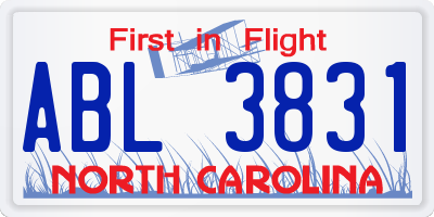 NC license plate ABL3831