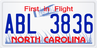 NC license plate ABL3836