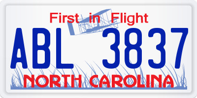 NC license plate ABL3837