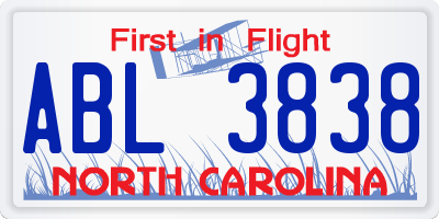 NC license plate ABL3838