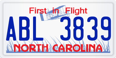 NC license plate ABL3839