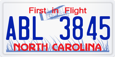NC license plate ABL3845