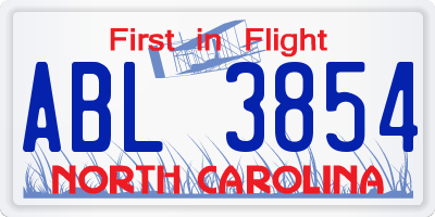 NC license plate ABL3854